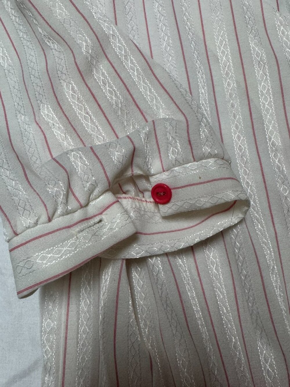 Vintage 80s Peplum White and Pink V-Neck Dress, 40 Bust, 30 W - Picture 5 of 6